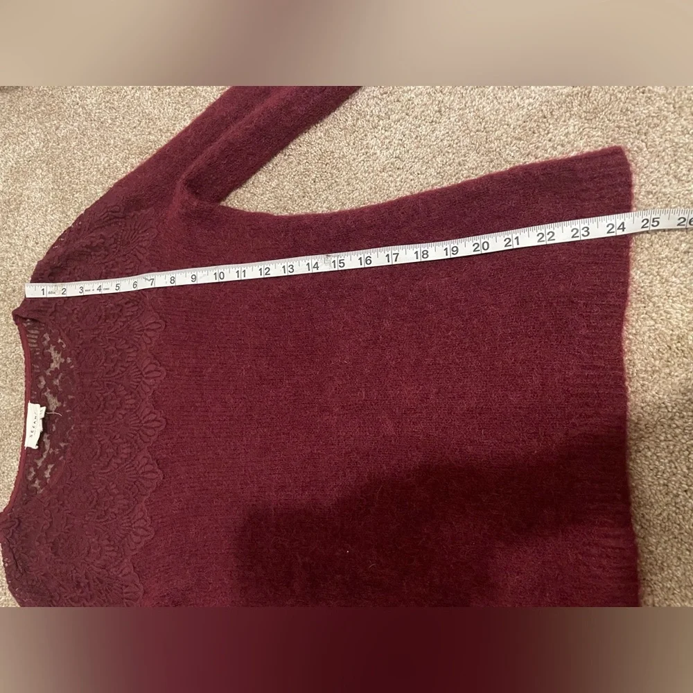 Sezane French burgundy wool sweater with lace neck detail - Picture 6 of 7